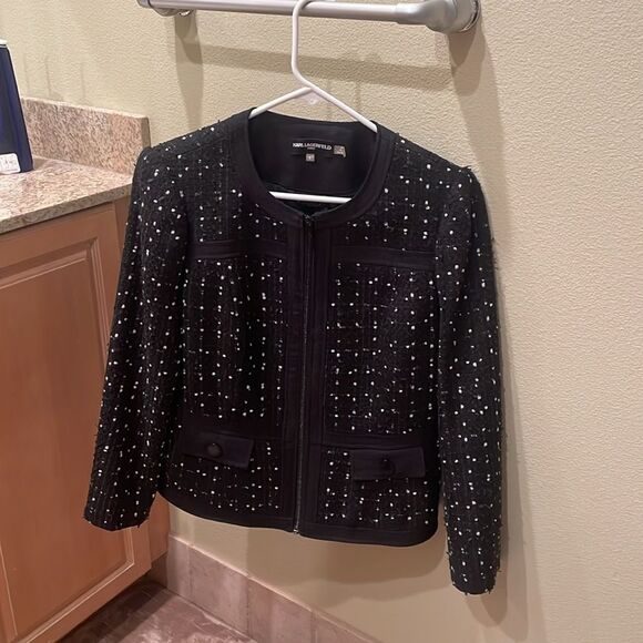 Karl Lagerfield Paris woman black and white tweed jacket - Picture 2 of 16